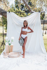 Load image into Gallery viewer, Chinca Peony White High Waisted Bikini Bottom
