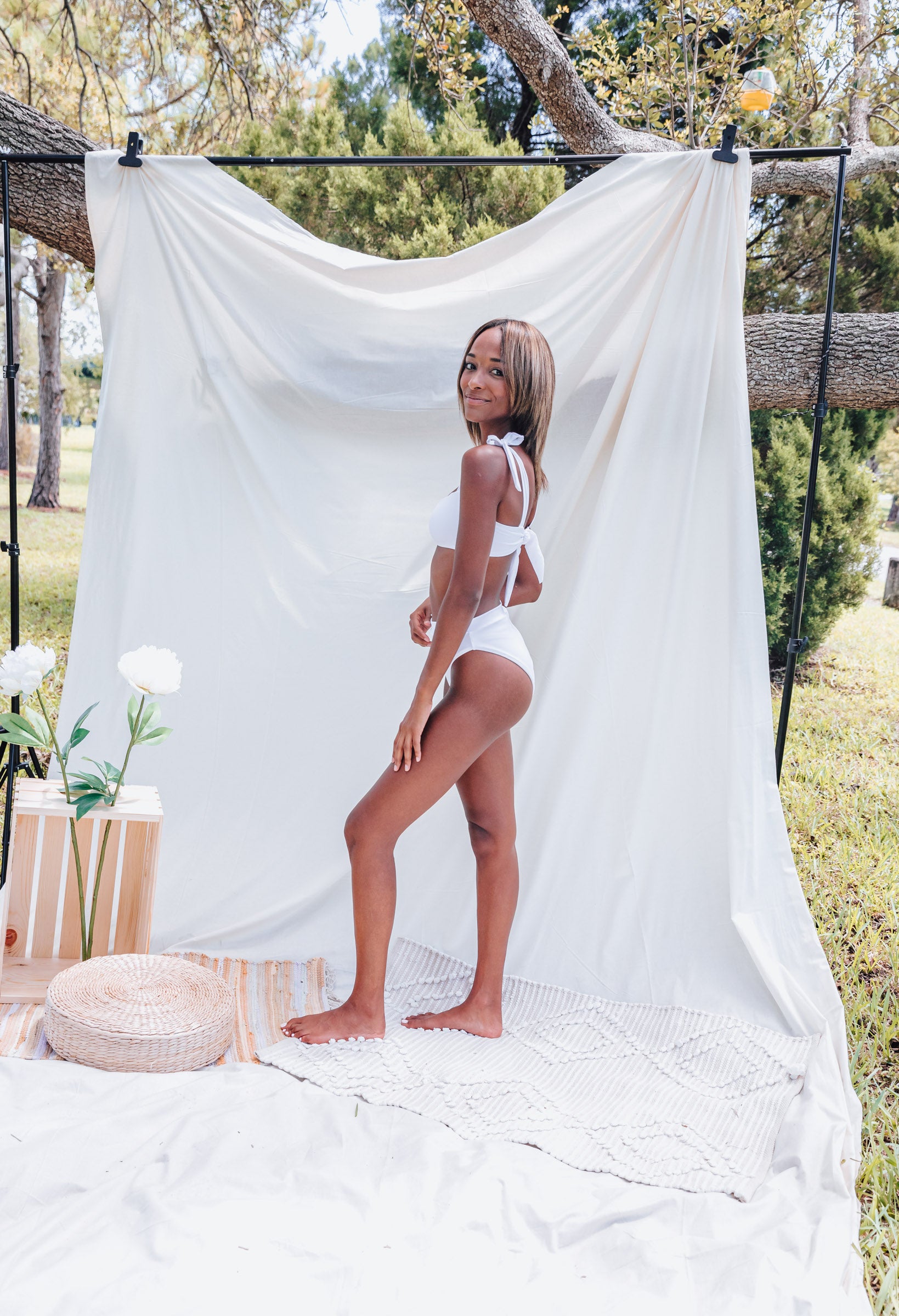 Chinca Peony White High Waisted Bikini Bottom