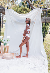 Chinca Peony White High Waisted Bikini Bottom
