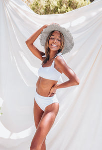 Chinca Peony White High Waisted Bikini Bottom